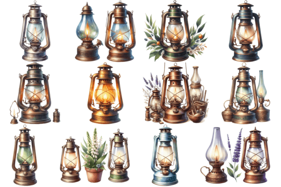 Download 12 Watercolor Rusty Kerosene Lamp Bundle - Rusty Collection