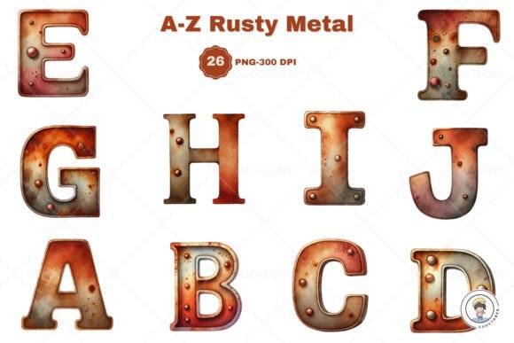 Download Watercolor Rusty Metal Alphabet Clipart - Rusty Collection